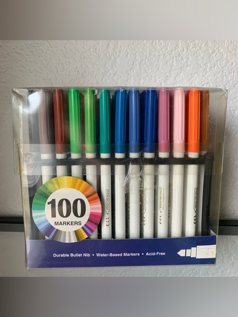 100 Assorted Water-Based Color Markers with Stand - Bullet Tip, Non-Toxic Ink